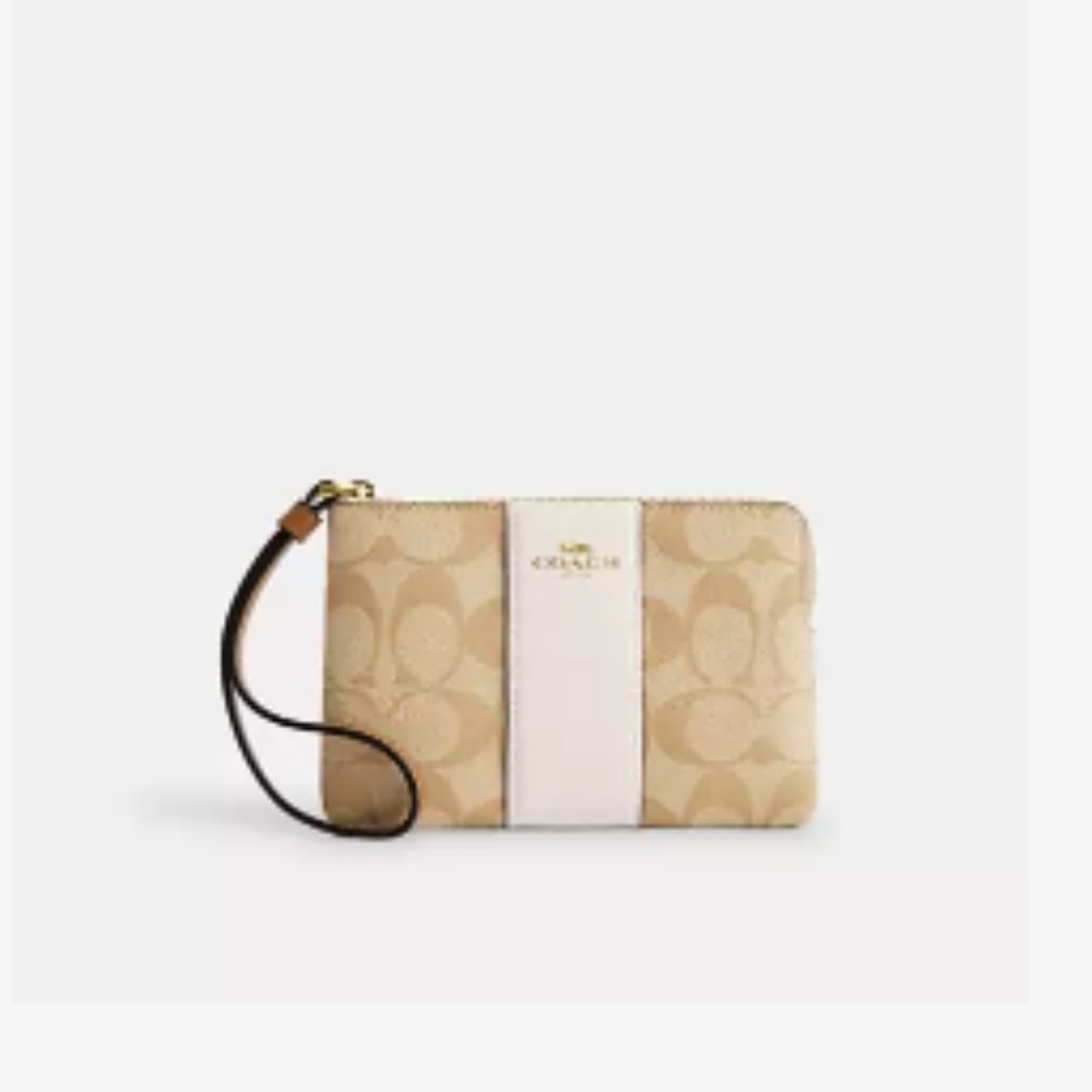 Coach Corner Zip Wristlet in Signature Canvas with Stripe - Picture 2 of 5